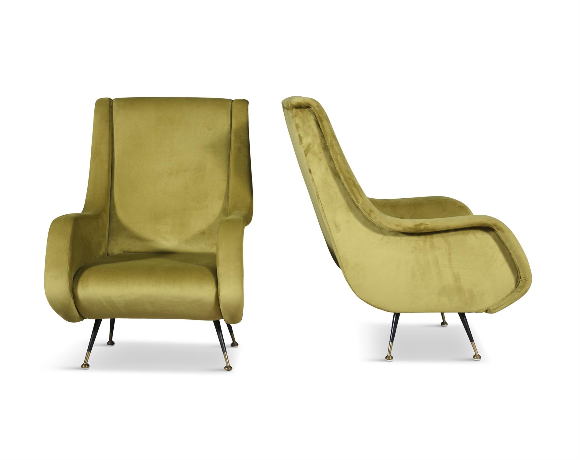 ARMCHAIRS A pair olive upholstered Italian armchairs. 67 x 90 x 97cm(h); seat 40cm(h) - Image 3 of 5