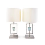 TABLE LAMPS A pair of chrome table lamps with faux cut glass detailing. Florence, c.1970. 58cm(h)