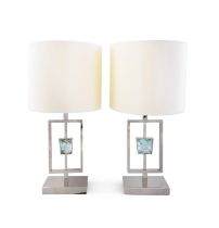 TABLE LAMPS A pair of chrome table lamps with faux cut glass detailing. Florence, c.1970. 58cm(h)