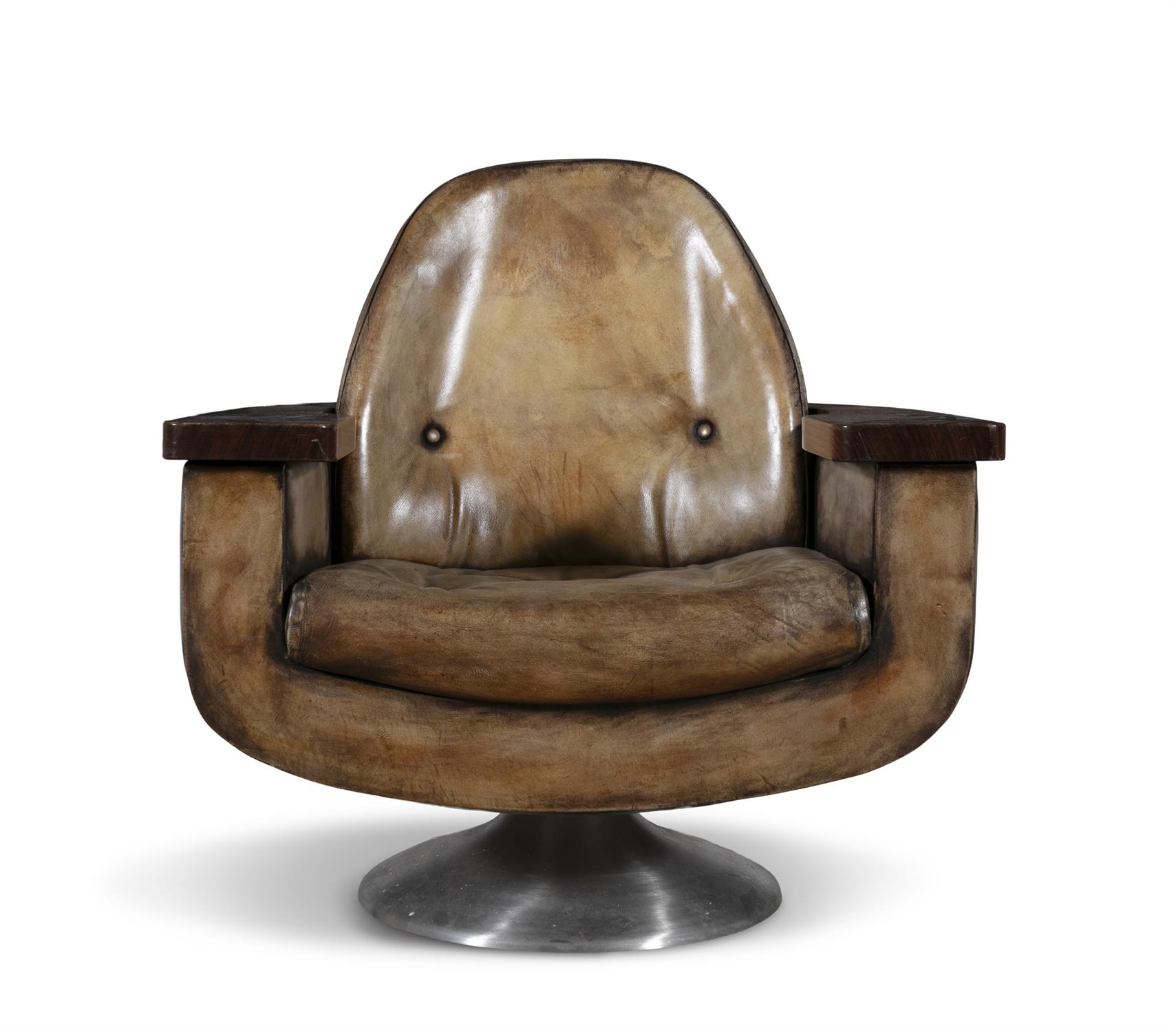 PETER HOYTE A pair of armchairs by Peter Hoyte in rosewood and leather, on a brushed aluminium - Image 4 of 9