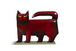 GRAHAM KNUTTEL (1954-2023) Red Cat Oil on Timber, 117 x 18 x 87cm(h) Signed