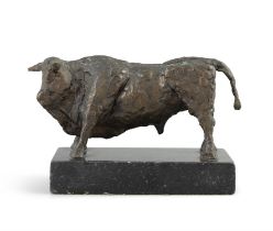 John Behan RHA (b. 1938) Bull Bronze, 8 x 22cm(h) (3 x 8¾") Signed with initials and dated