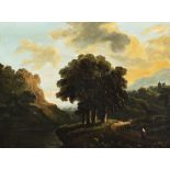 Attributed to James Arthur O’Connor Figure on a Woodland Path, with Distant Ruins at Sundown