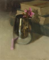 James English RHA (b.1946) Jug with Geranium and Chalk Oil on canvas laid on board,