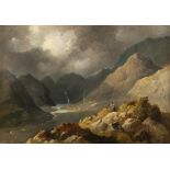 Captain Richard Brydges Beechey RHA (1808-1895) Extensive River Valley with Figures Oil on card,