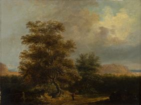 James Arthur O'Connor (1792-1841) Figure in Landscape with trees and Rocky Outcrops in the