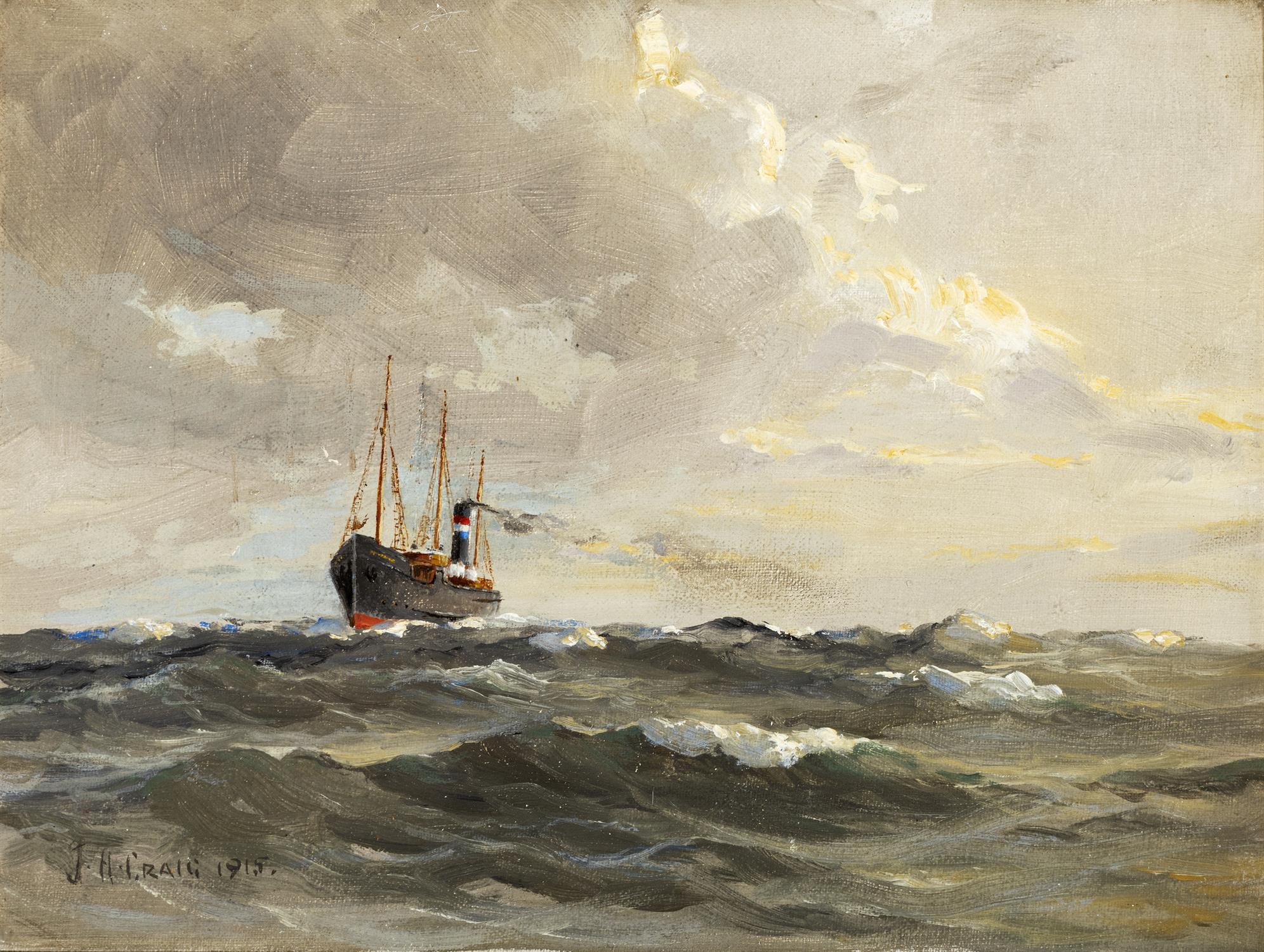 James Humbert Craig RUA RHA (1887-1944) Steamship Oil on canvas board, 22.5 x 30cm (8.9 x 11.