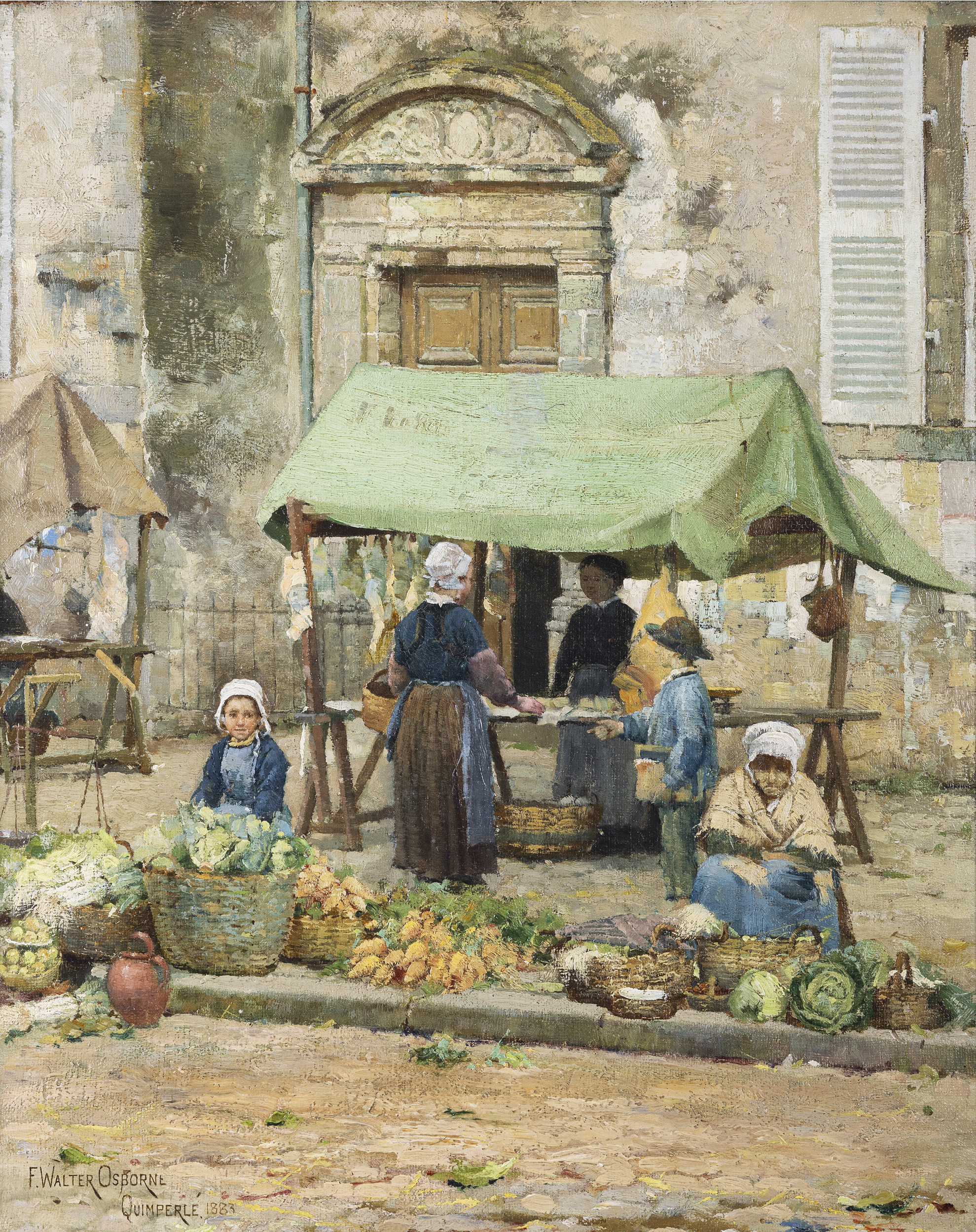 Walter Frederick Osborne RHA (1859 - 1903) Early Morning in the Markets, Quimperlé (1883) Oil on