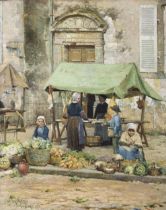 Walter Frederick Osborne RHA (1859 - 1903) Early Morning in the Markets, Quimperlé (1883) Oil on
