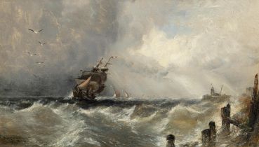 Edwin Hayes RHA RI ROI (1819-1904) Squally Weather Oil on panel, 16.5 x 28.5cm (6½x11¼) Signed