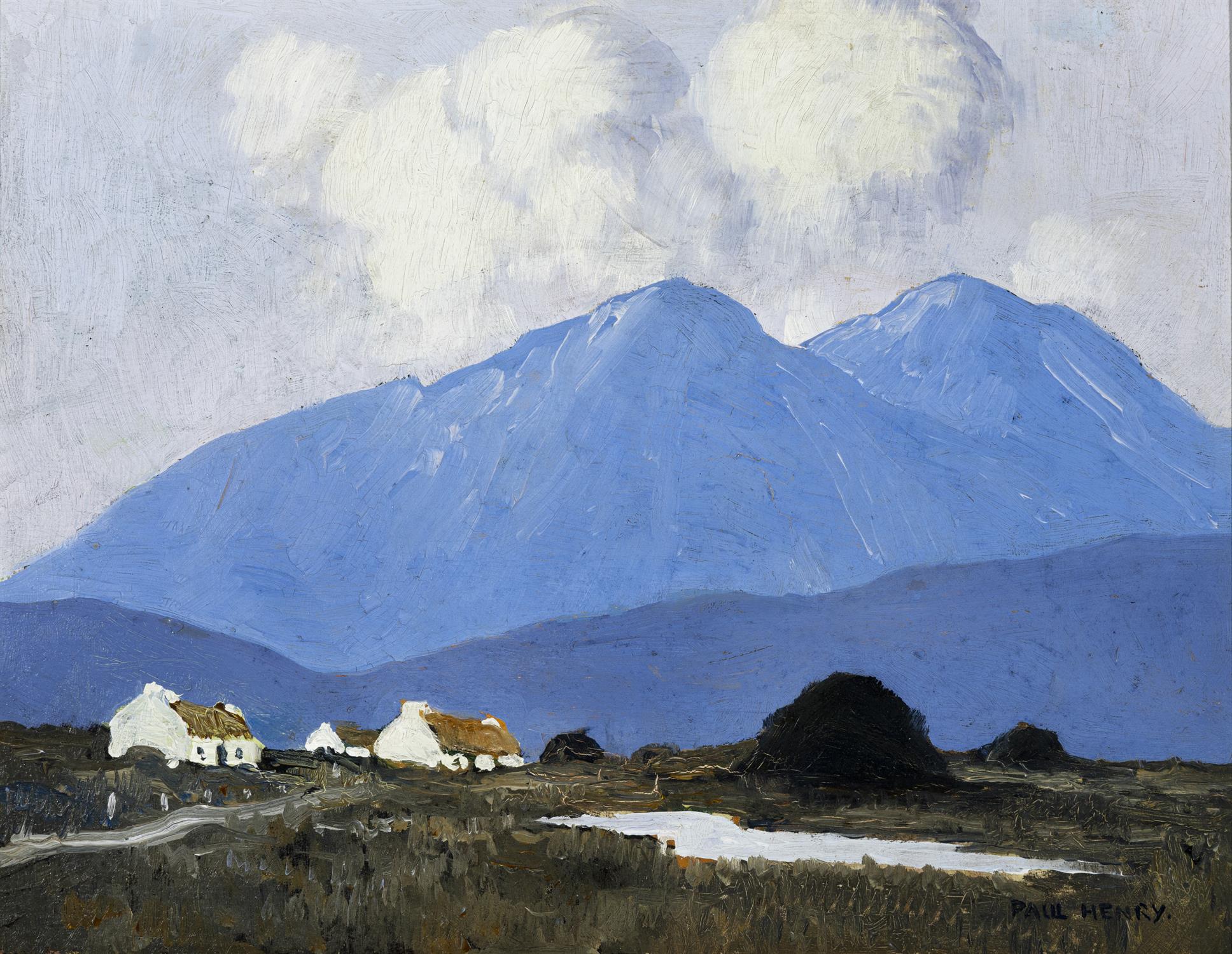 Paul Henry RHA RUA (1876-1958) Mountain Landscape with Cottages c.1926-30 Oil on board, 28 x 35.