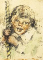 William Conor RUA RHA (1881 - 1968) Child on Hobby-Horse Wax crayon 36 x 26.5cm (14 ¼ x 10 ½”)