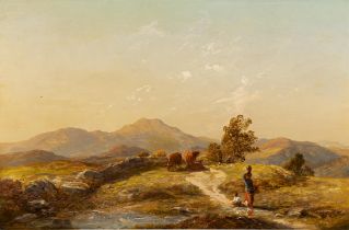 Thomas Danby RHA (Fl. 1821 - 1886) Figures and Cattle in Landscape Oil on canvas 40 x 60cm (15¾ x