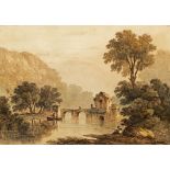 James Arthur O'Connor (1792 - 1841) River Scene with Figures Watercolour 17 x 25cm (6¾ x