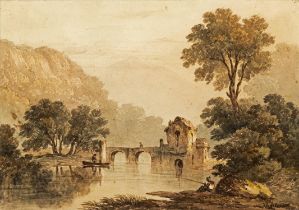 James Arthur O'Connor (1792 - 1841) River Scene with Figures Watercolour 17 x 25cm (6¾ x