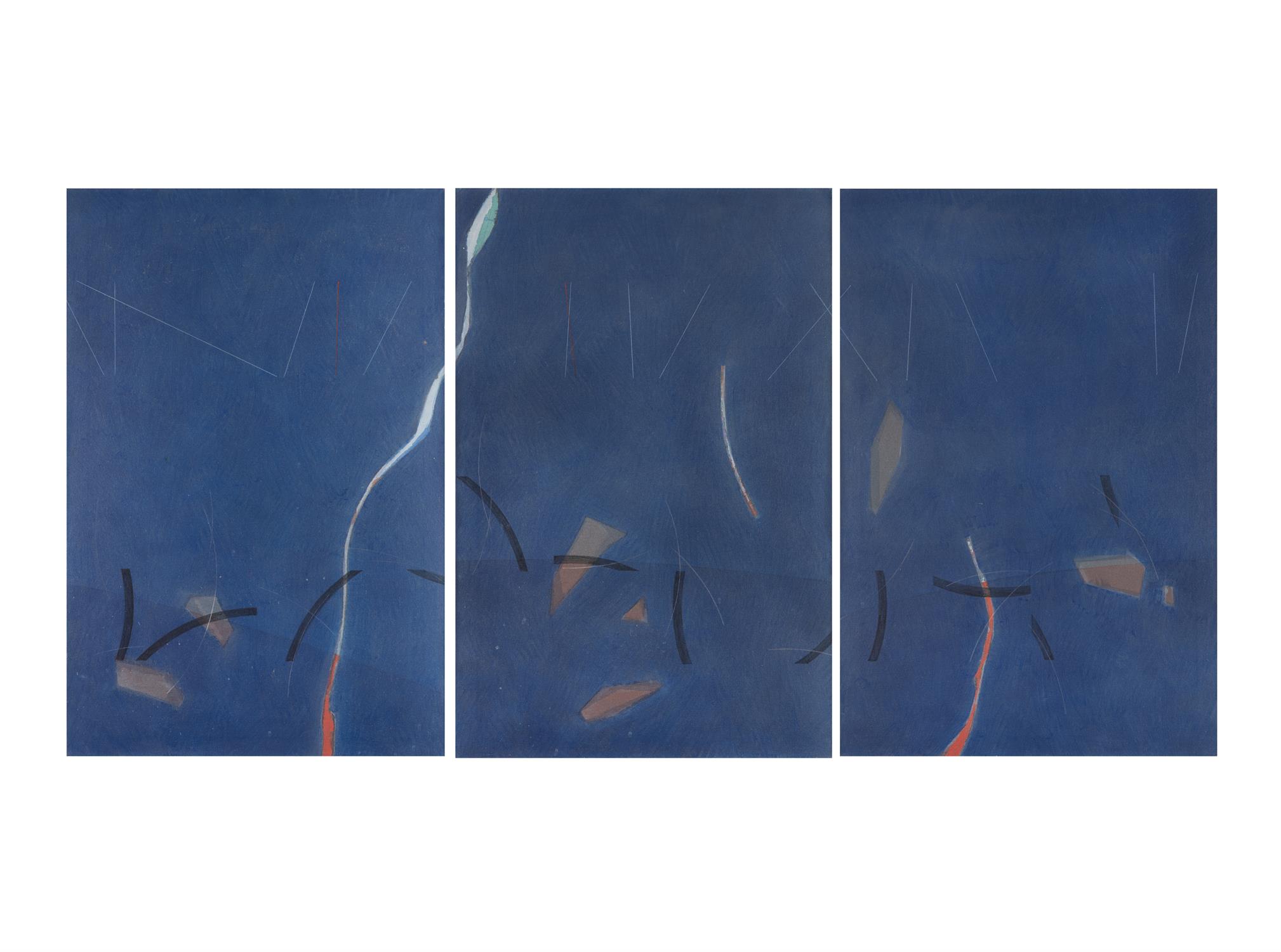 Felim Egan (b.1952) Blue Motion (1986) Triptych, acrylic on canvas, 90.5 x 60.6cm (35½ x 23¾'')