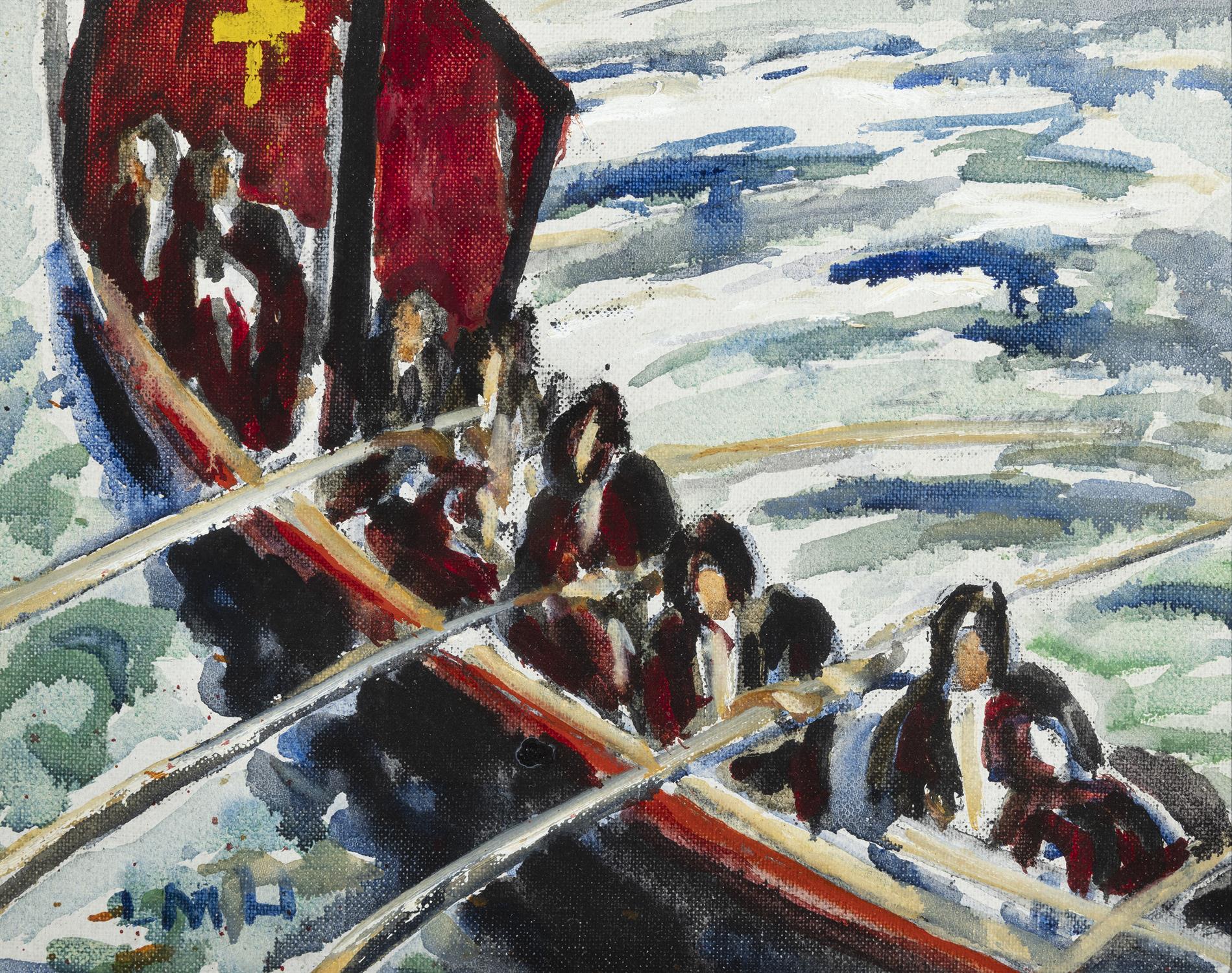 Letitia Marion Hamilton RHA (1878 - 1964) Voyage of St Columba, Derry to Iona (1963) Watercolour,