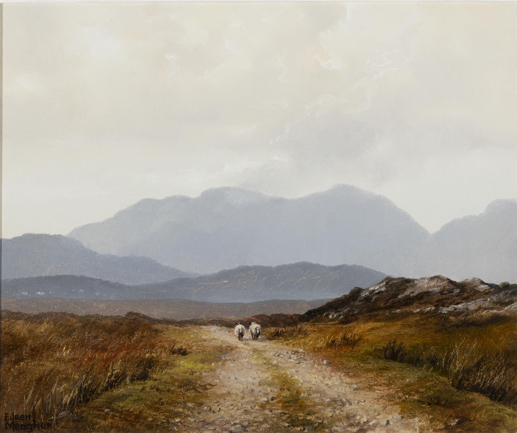 Eileen Meagher (b.1946) Sheep on Roundstone Bog (1990) Oil on canvas, 25.5 x 30.