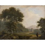 James Arthur O'Connor (1792 - 1841) Wooded Landscape with Figure in Red, Tower in the Distance