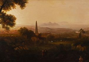 William Sadler II (1782-1839) Extensive Landscape with Obelisk and Figures Oil on canvas,