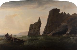 James Richard Marquis RHA (1833 - 1885) Morning off Ireland's Eye - Lobster Fishing Oil on