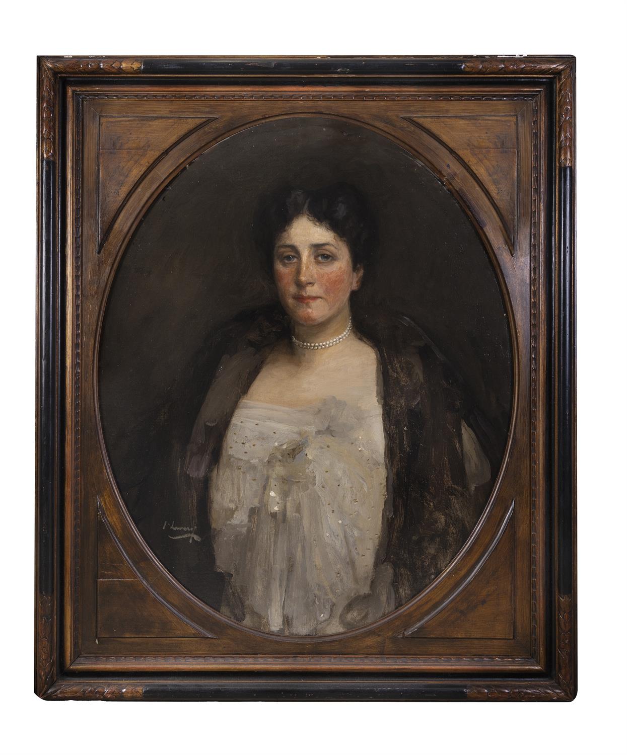 Sir John Lavery RA RSA RHA (1856-1941) Portrait of a Lady Oil on canvas, oval, 77. - Image 2 of 4