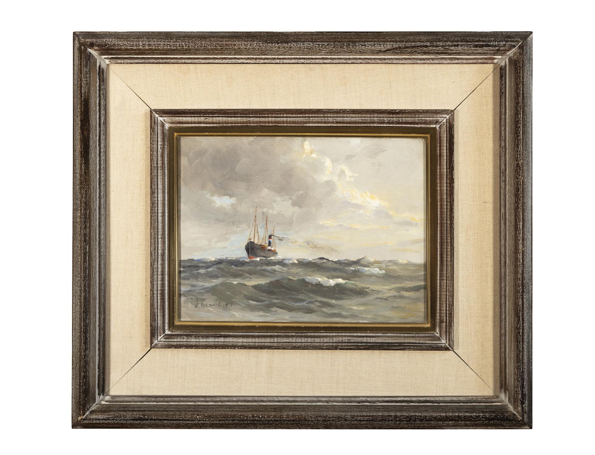 James Humbert Craig RUA RHA (1887-1944) Steamship Oil on canvas board, 22.5 x 30cm (8.9 x 11. - Image 2 of 4
