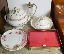 Two Spode bone china tureens; three decorative plates; a Cadbury’s “King George” display box, etc.