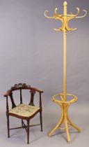 A bentwood hat & coat stand, 196cm high; & a 19th century mahogany corner chair.