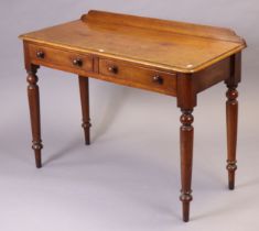 A Victorian mahogany side table fitted two frieze drawers, & on turned legs, 104cm wide x 73cm
