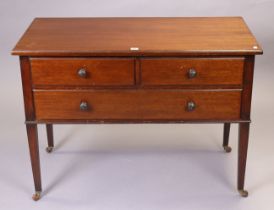 An Edwardian mahogany chest fitted two short & one drawer, & on square tapered legs with ceramic