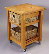 A Habitat 'Olivia' range beech kitchen island with two woven-cane drawers, & on square supports wit