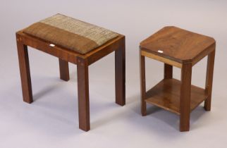 A Ugandan mvule rectangular stool with a padded seat, & on four square legs, 45.25cm wide x 40cm