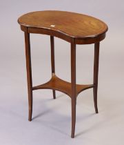 An Edwardian mahogany & satinwood-crossbanded kidney-shaped occasional table on square tapered