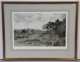 Two watercolour paintings by Colin Blakelock – river views; a large coloured etching by Allingham “