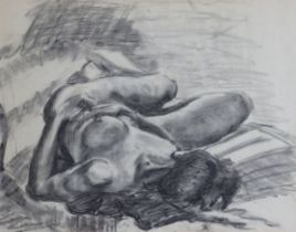 HELEN BARRETT (20th century) A nude female figure study, Charcoal on paper, signed & dated 1987