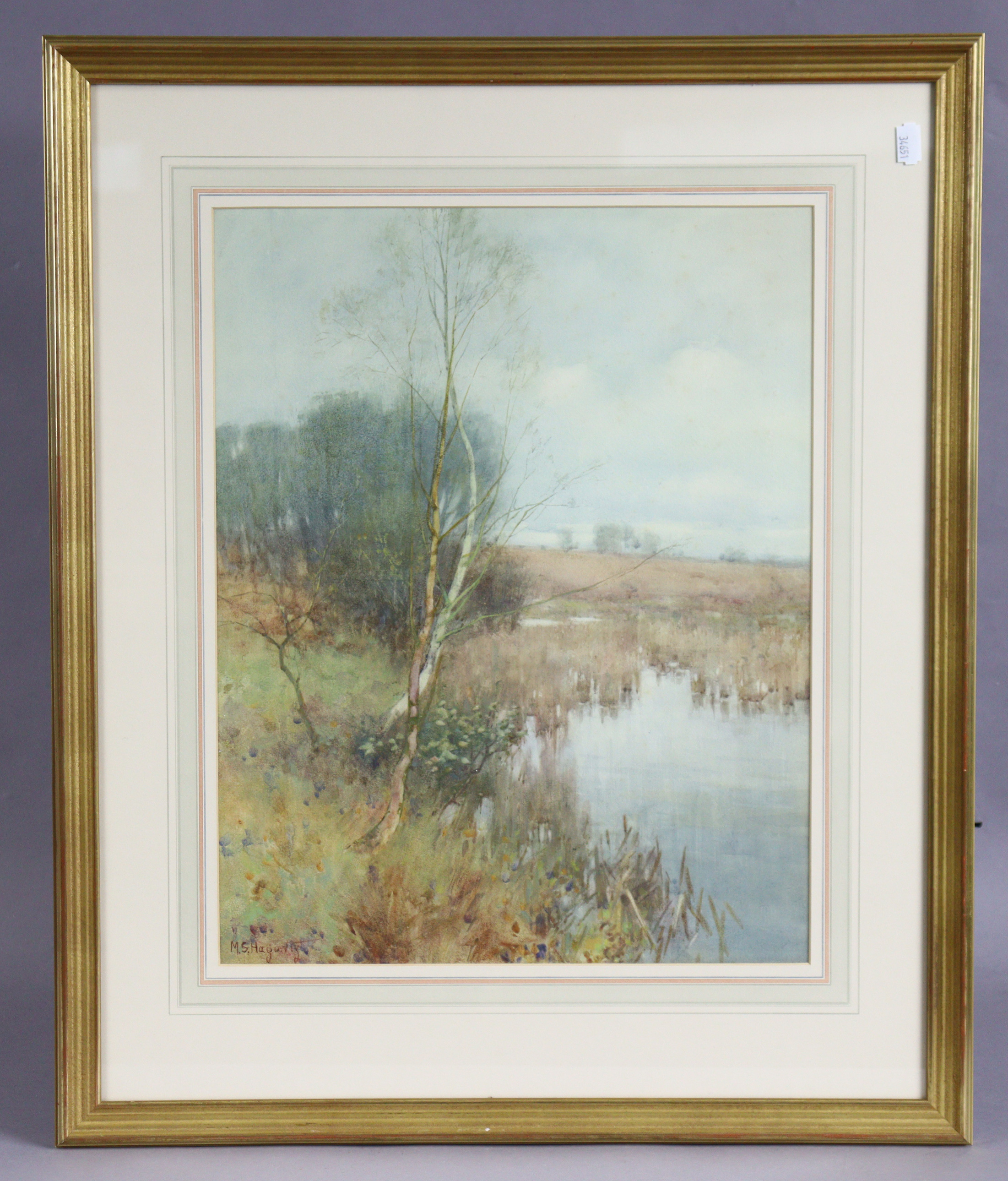 MARY S. HAGARTY (1882-1938) A rural river landscape with willows, Waterolour, signed lower left, - Image 2 of 3