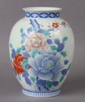 A modern Japanese porcelain large ovoid vase painted with Kakiemon floral decoration, 28cm high.