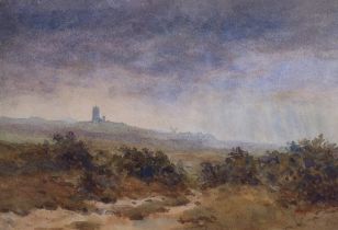 OSWALD PARTRIDGE MILNE (1881-1968). Blakeney Church Tower, Norfolk, watercolour, 22cm x 32cm, framed