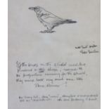 Dr ERIC ARNOLD ENNION (1900-1981). Pencil sketch of a raven, signed with dedication & instructive