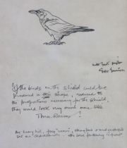Dr ERIC ARNOLD ENNION (1900-1981). Pencil sketch of a raven, signed with dedication & instructive