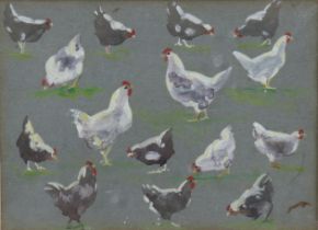 JOHN GUTTRIDGE SYKES (1866-1941). Three sketches of chickens, circa. 1930, pencil & watercolour,
