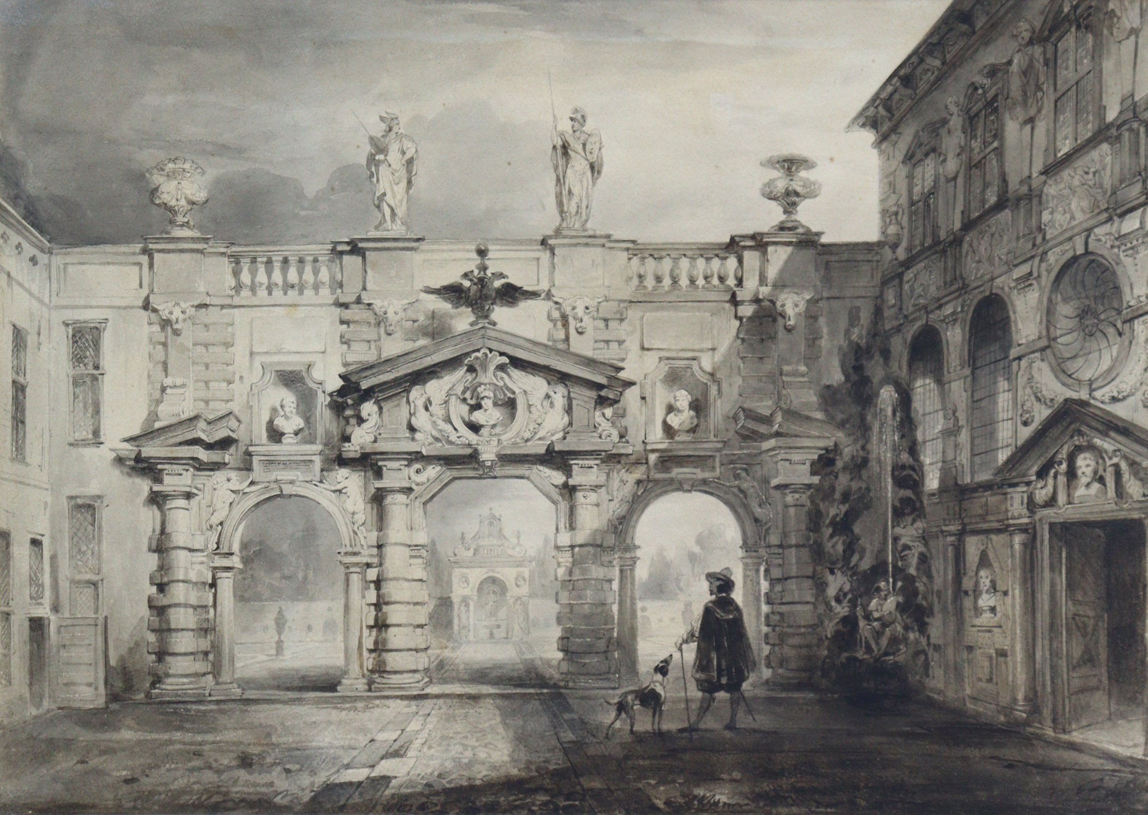 ENGLISH SCHOOL, late 18th/early 19th century. Rubens House, Antwerp. Monochrome watercolour, 29cm