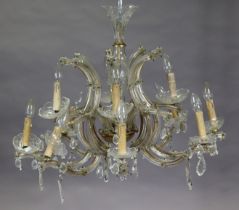 A 20th century Venetian-style glass 8-branch light fitting of two concentric tiers, of rococo design