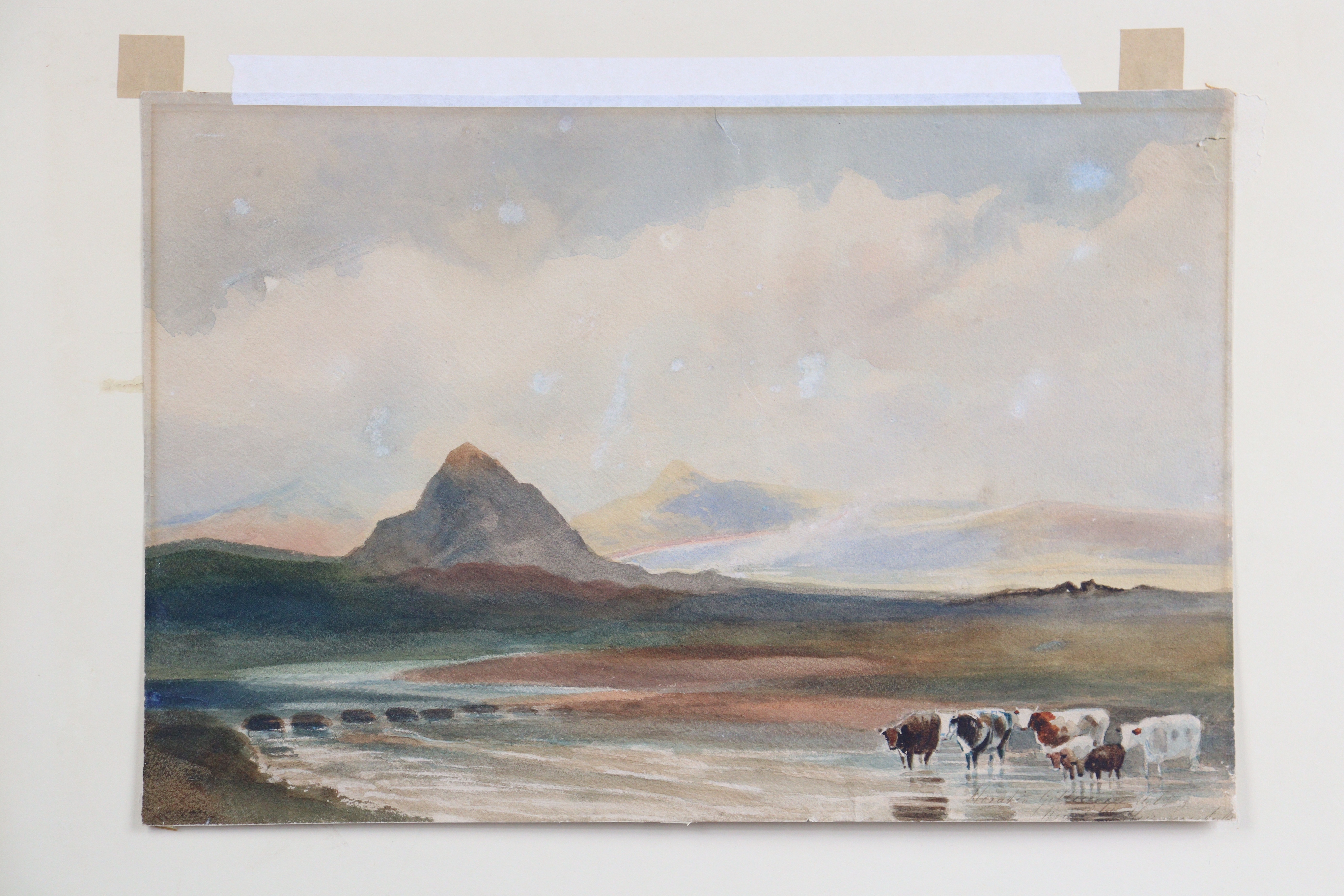 SCOTTISH SCHOOL, 19th century. A Highland scene with cattle crossing a stream, mountains beyond, - Image 2 of 4