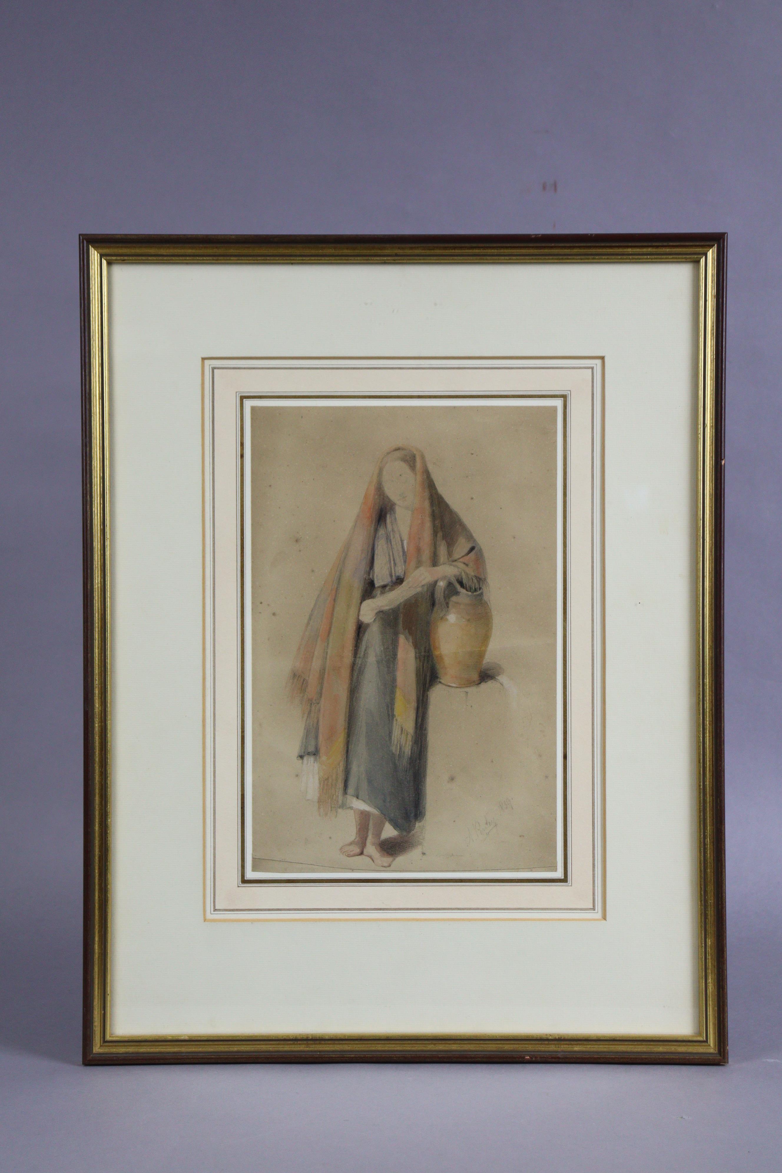 AARON EDWIN PENLEY (1807-1870). Study of a peasant girl with water pitcher, signed & dated, “A. - Image 2 of 4