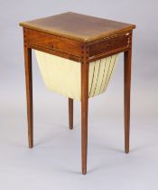 A Regency inlaid mahogany work table fitted end drawer above a basket slide, on slender tapered