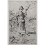 JEAN FRANCOIS MILLET (1814-1875) La Fileuse Auvergnate (The Auvergne spinner), etching, signed in