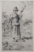 JEAN FRANCOIS MILLET (1814-1875) La Fileuse Auvergnate (The Auvergne spinner), etching, signed in