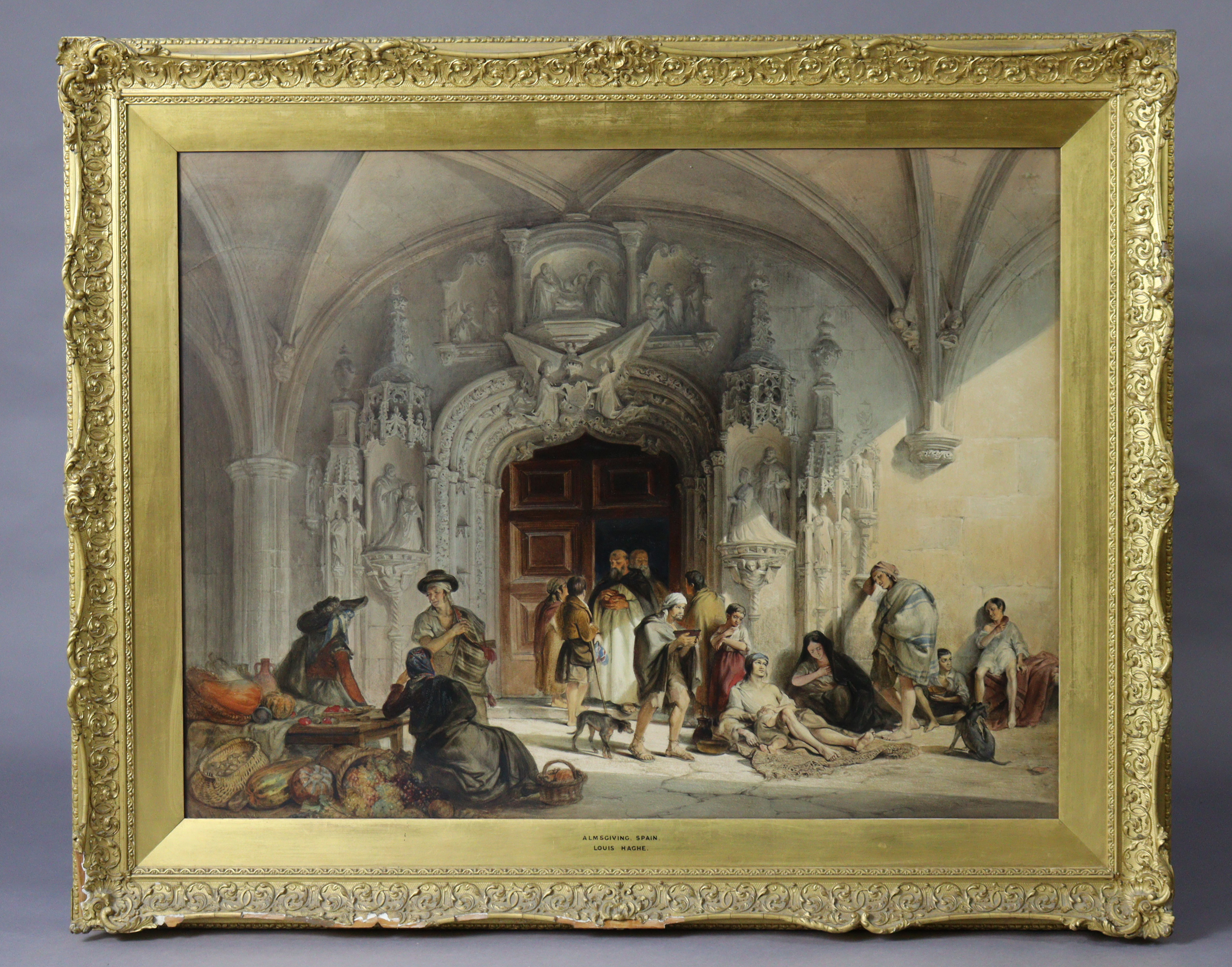 LOUIS HAGHE, P.R.I. (1806-1885). “Almsgiving, Spain”, signed & dated 1840, watercolour, 82cm x - Image 2 of 11